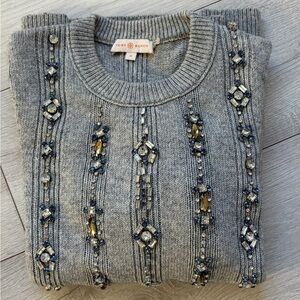 Tory Burch Gray Embellished Women's Sweater M